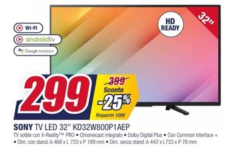 Trony SONY TV LED 32" KD32W800P1AEP offerta
