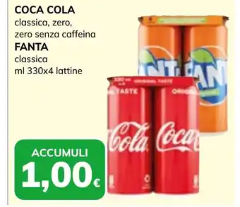 Basko COCA COLA classica, zero, zero senza caffeina FANTA classica ml 330x4 lattine offerta