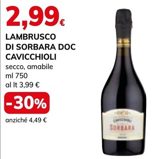 Basko LAMBRUSCO DI SORBARA DOC CAVICCHIOLI secco, amabile ml 750 offerta
