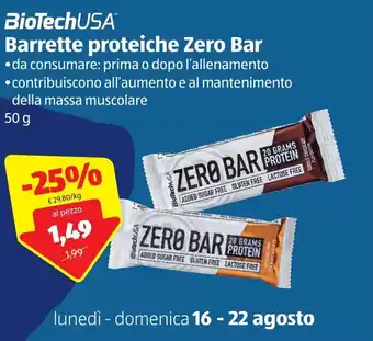 ALDI BioTechUSA Zero Bar Barrette proteiche 50g offerta