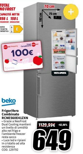 MediaWorld beko Frigorifero Combinato RCNE560E41ZXN . offerta
