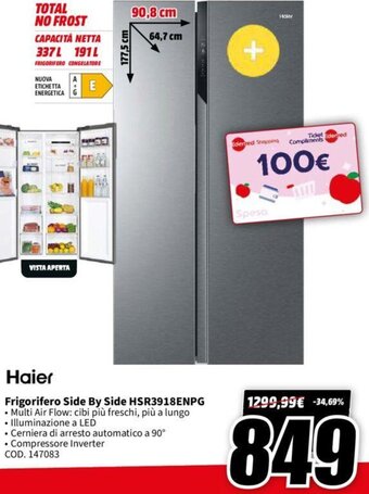MediaWorld Haier Frigorifero Side By Side HSR3918ENPG offerta