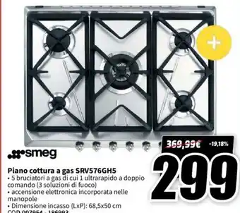 MediaWorld smeg Piano cottura a gas SRV576GH5 offerta