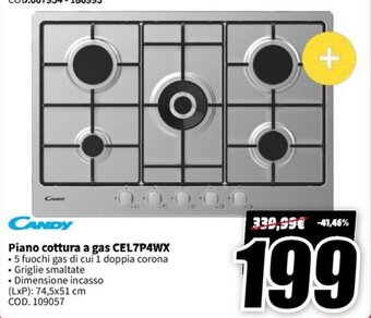 MediaWorld CANDY Piano cottura a gas CEL7P4WX offerta