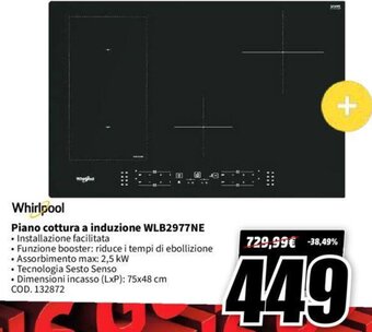 MediaWorld Whirlpool Piano cottura a induzione WLB2977NE offerta