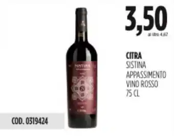 Carico Cash & Carry CITRA SISTINA APPASSIMENTO VINO ROSSO 75 CL offerta