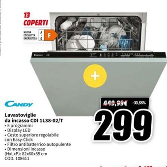 MediaWorld CANDY Lavastoviglie da incasso CDI 1L38-02/T offerta