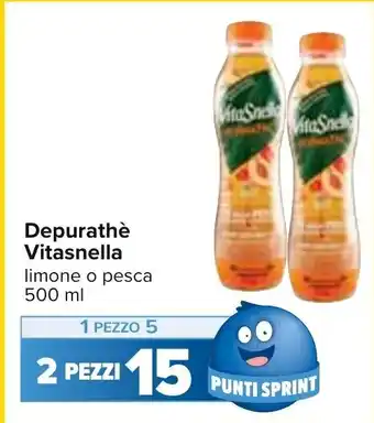 Carrefour Depurathè Vitasnella limone o pesca 500 ml 2 pezzi offerta