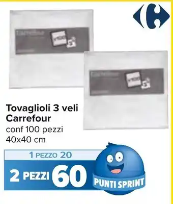 Carrefour Tovaglioli 3 veli Carrefour conf 100 pezzi 40x40 cm 2 pezzi offerta