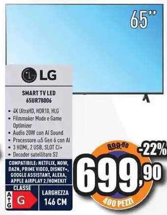 Unieuro LG SMART TV LED 65UR78006 offerta