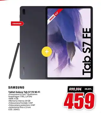 MediaWorld SAMSUNG Tablet Galaxy Tab S7 FE Wi-Fi offerta