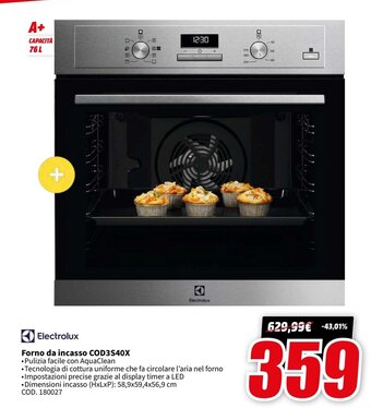MediaWorld Electrolux Forno da incasso COD3S40X offerta
