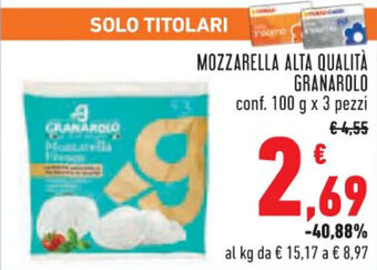 Conad Margherita MOZZARELLA ALTA QUALITÀ GRANAROLO conf. 100 g x 3 pezzi offerta