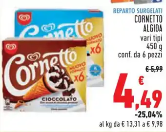 Conad Margherita CORNETTO ALGIDA vari tipi 450 g conf. da 6 pezzi offerta