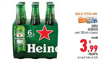 Conad Margherita BIRRA HEINEKEN conf. 330 ml x 6 pezzi offerta