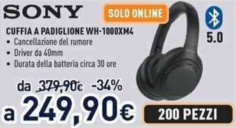 Unieuro SONY CUFFIA A PADIGLIONE WH-1000XM4 offerta