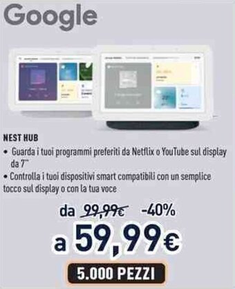 Unieuro Google NEST HUB offerta