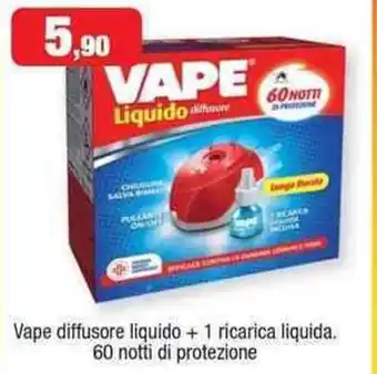 Vape diffusore liquido + 1 ricarica liquida. 60 notti di protezione