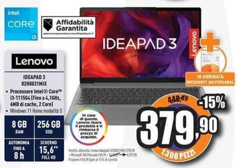 Unieuro Lenovo IDEAPAD 3 82H8031MIX offerta
