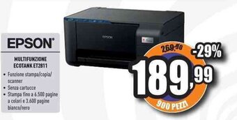 Unieuro EPSON MULTIFUNZIONE ECOTANK ET2811 offerta