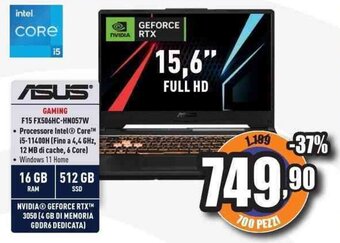 Unieuro ASUS GAMING F15 FX506HC-HN057W offerta