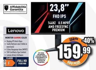 Unieuro Lenovo MONITOR GAMING G2420 offerta