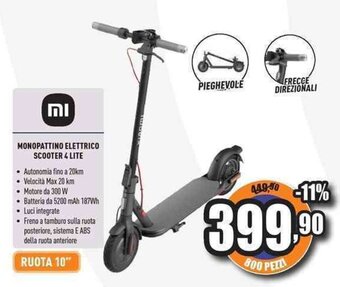Unieuro MONOPATTINO ELETTRICO SCOOTER 4 LITE offerta