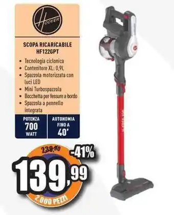 Unieuro Hoover SCOPA RICARICABILE HF122GPT offerta