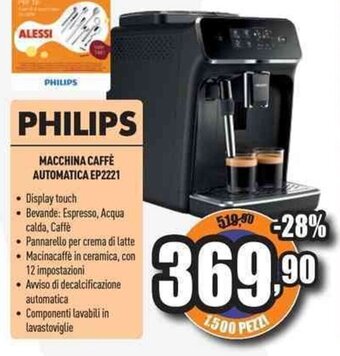 Unieuro PHILIPS MACCHINA CAFFÈ AUTOMATICA EP2221 offerta