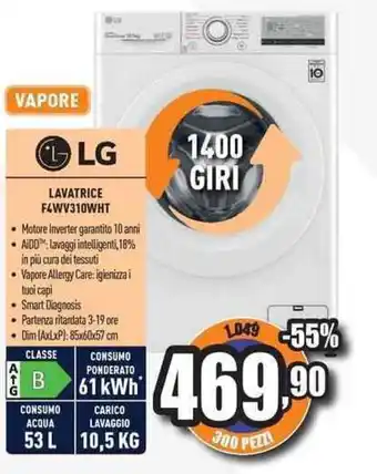Unieuro LG LAVATRICE F4WV310WHT offerta