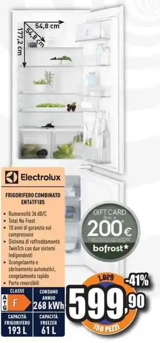Unieuro Electrolux FRIGORIFERO COMBINATO ENT6TF18S offerta