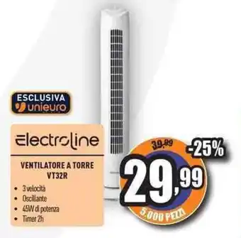 Unieuro Electroline VENTILATORE A TORRE VT32R offerta