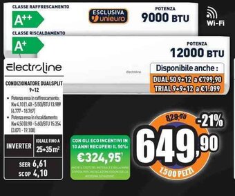 Unieuro Electroline CONDIZIONATORE DUALSPLIT 9+12 offerta