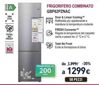 Unieuro LG FRIGORIFERO COMBINATO GBP62PZNAC offerta