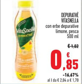 Conad DEPURATHÈ VITASNELLA con erbe depurative limone, pesca 500 ml offerta
