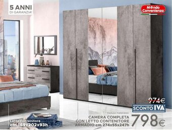 Mondo Convenienza CAMERA COMPLETA CON LETTO CONTENITORE ARMADIO cm 274x55x247h offerta
