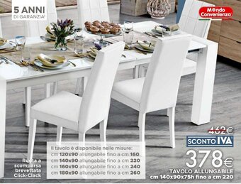 Mondo Convenienza TAVOLO ALLUNGABILE cm 140x90x75h fino a cm 220 offerta