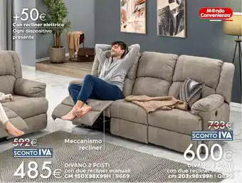 Mondo Convenienza DIVANO 2 POSTI con due recliner manuali CM 150X98X99H | 8669 offerta