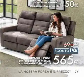 DIVANO 3 POSTI con due recliner manuali cm 195x96x103h | 43UT
