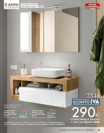 Mondo Convenienza COMPONIBILE BAGNO + LED cm 92x47x189h offerta