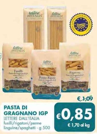 MD Discount PASTA DI GRAGNANO IGP LETTERE DALL'ITALIA fusilli/rigatoni/penne linguine/spaghetti - g 500 offerta