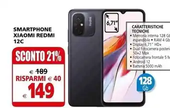 Il Gigante Xiaomi redmi 12c 17 cm (6.71) doppia sim android 12 4g micro-usb 4 gb 128 gb 5000 mah nero offerta