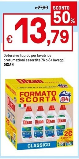 Iper La Grande Dixan detersivo liquido per lavatrice profumazioni assortite 76 o 84 lavaggi offerta