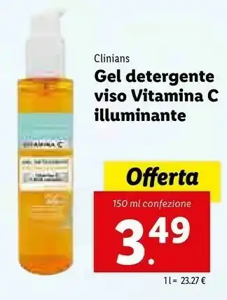 Lidl Clininas Gel Detergente Viso Vitamina C Illuminante offerta