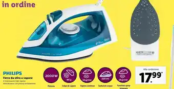 Lidl Philips EasySpeed GC1738/26 Ferro Da Stiro Ferro Da Stiro A Secco E A Vapore 2000 W Blu, Bianco offerta