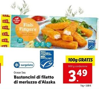 Lidl Ocean sea Bastoncini Di Filetto Di Merluzzo D'Alaska offerta