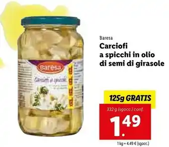 Lidl Baresa Carciofi Spicchi In Olio Di Semi Di Girasole offerta