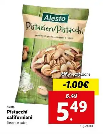 Lidl Alesto Pistacchi Californiani Tostati E Salati 1 Kg offerta