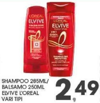 Eurospar SHAMPOO 285ML/ BALSAMO 250ML ELVIVE L'OREAL VARI TIPI offerta