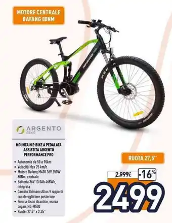 Unieuro MOUNTAIN E-BIKE A PEDALATA ASSISTITA ARGENTO PERFORMANCE PRO offerta